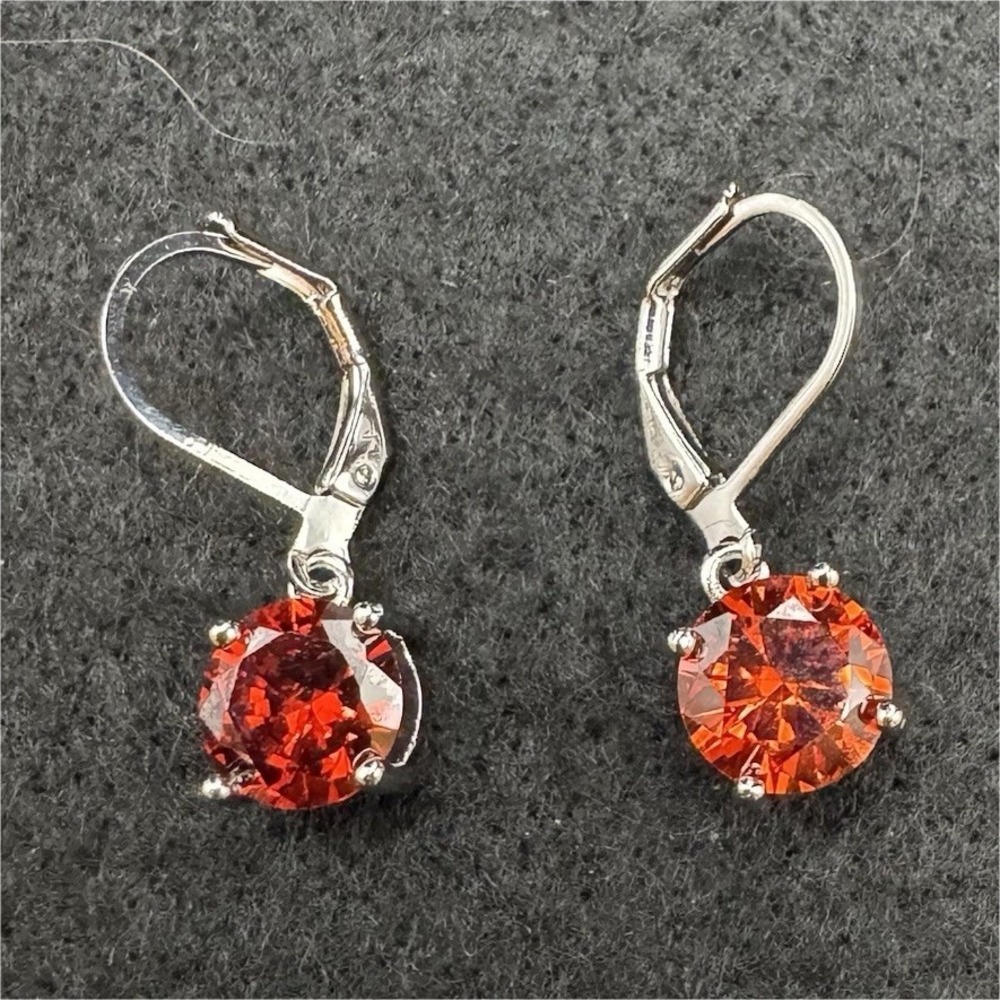 Red Orange Faceted Round Dangle Earrings Silver Tone Leverback New Without Tags
